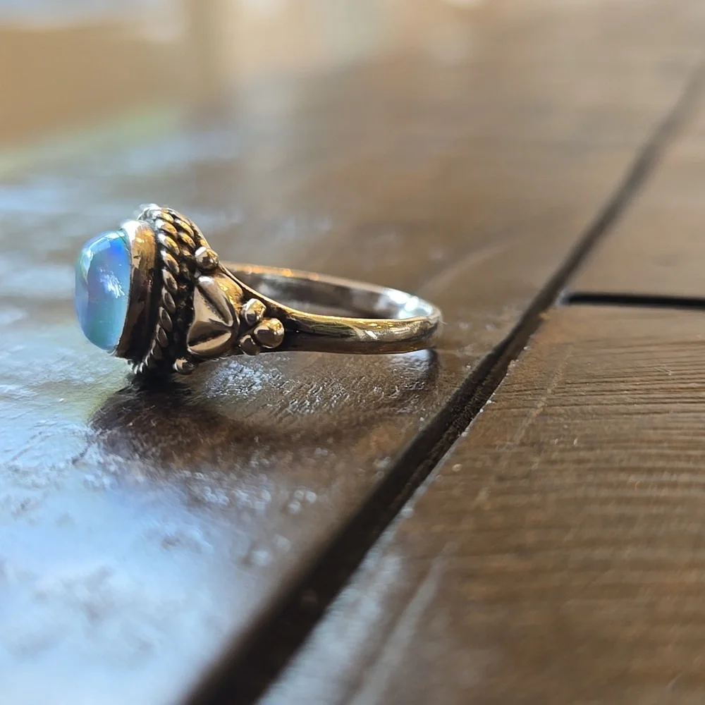 Aurora Opal Solid Sterling Silver Ring